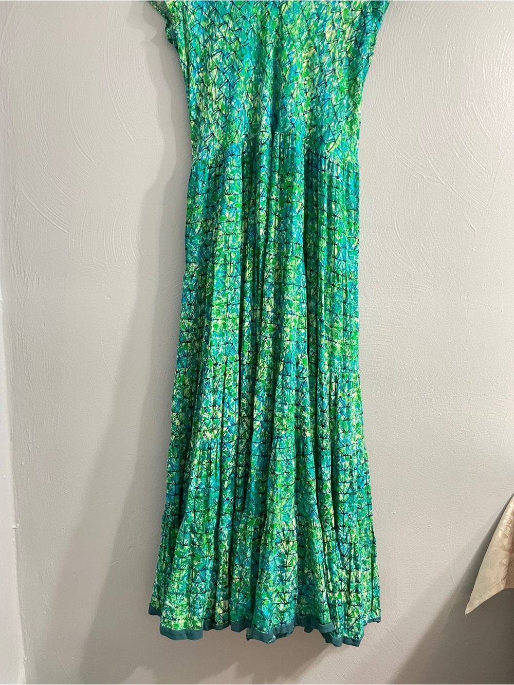 Soft Surroundings Mariana Dress XL Green Blue Mosaic Tiered Rayon Maxi - Picture 9 of 11